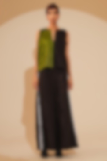 Jade Green & Black Crushed Silk Layered Top by STOIQUE  at Pernia's Pop Up Shop