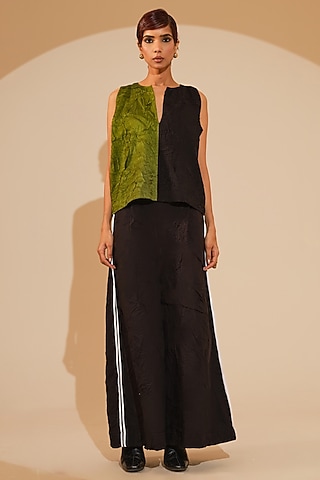 Jade Green & Black Crushed Silk Layered Top by STOIQUE 