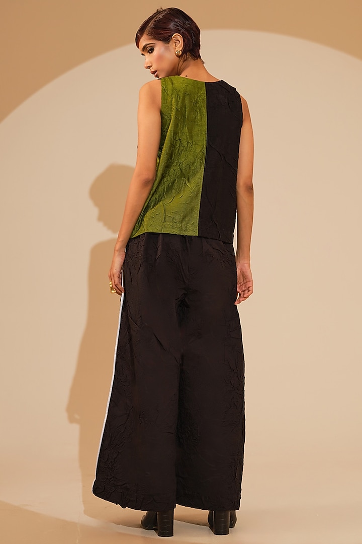 Jade Green & Black Crushed Silk Layered Top by STOIQUE at Pernia's Pop Up Shop