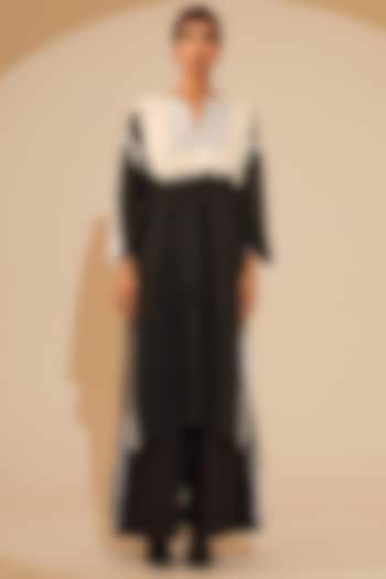 Black & Natural Beige Crushed Cotton Trousers by STOIQUE  at Pernia's Pop Up Shop