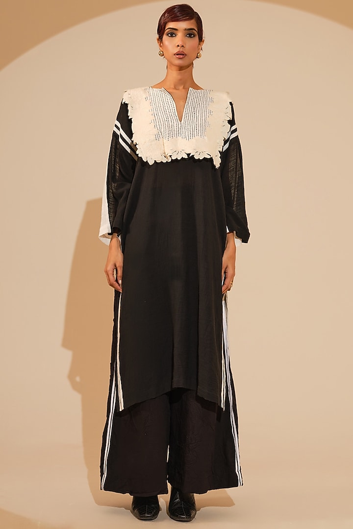 Black & Natural Beige Crushed Cotton Trousers by STOIQUE  at Pernia's Pop Up Shop