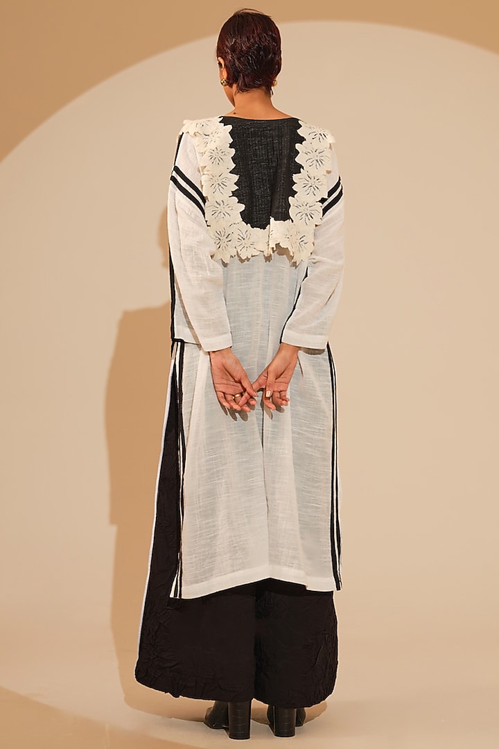 Black & Natural Beige Crushed Cotton Trousers by STOIQUE at Pernia's Pop Up Shop