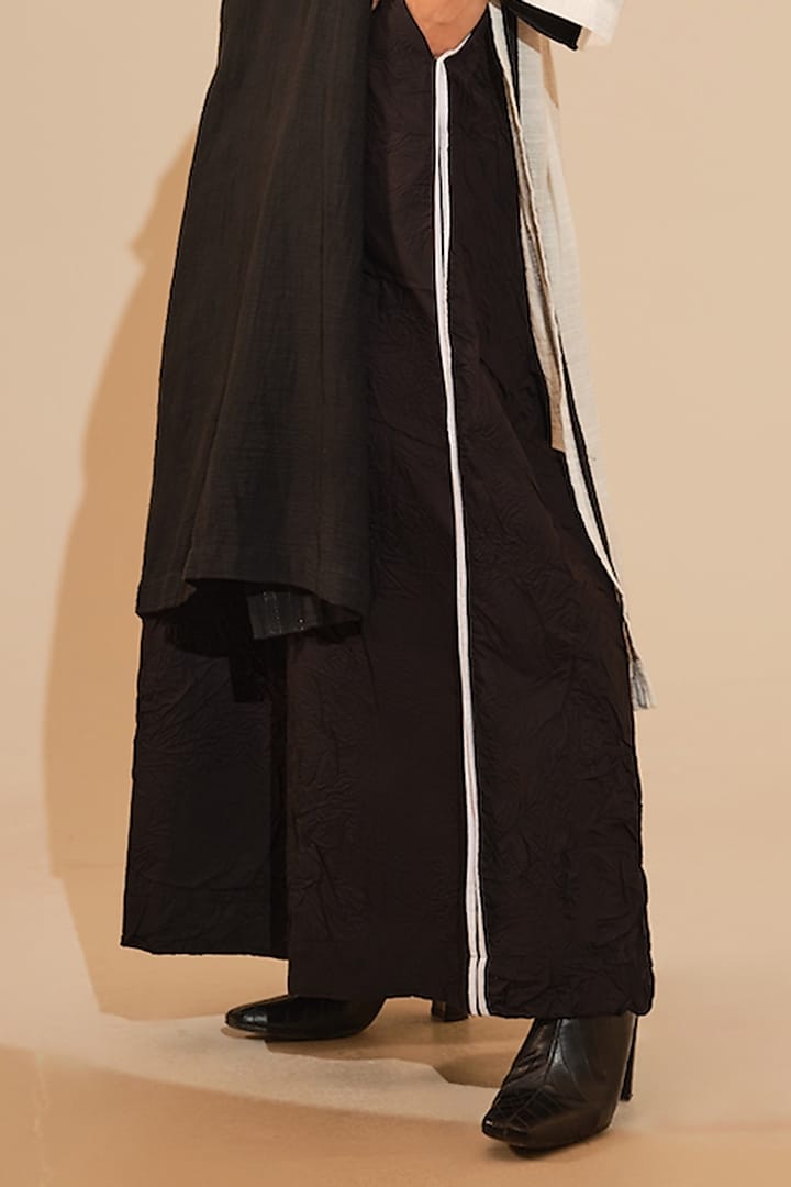 Black & Natural Beige Crushed Cotton Trousers by STOIQUE at Pernia's Pop Up Shop