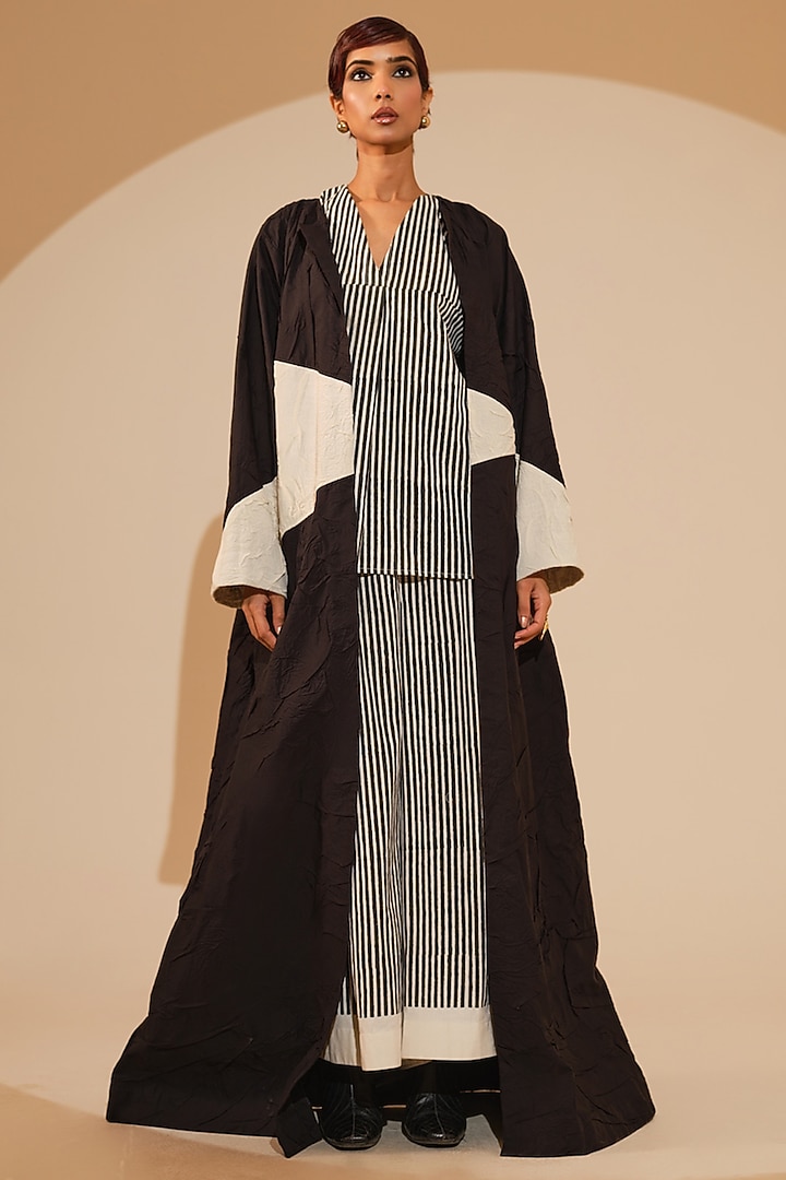 Black & Natural Beige Crushed Cotton Overlay by STOIQUE at Pernia's Pop Up Shop