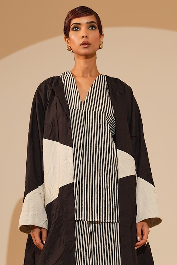 Black & Natural Beige Crushed Cotton Overlay by STOIQUE at Pernia's Pop Up Shop
