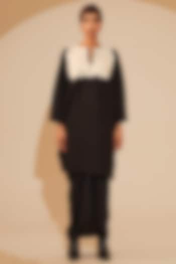 Black & Natural Beige Mysore Silk Draped Skirt by STOIQUE  at Pernia's Pop Up Shop