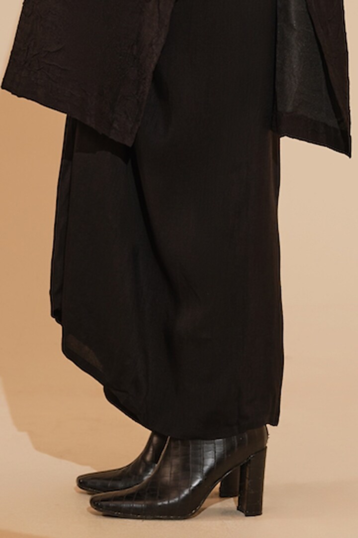 Black & Natural Beige Mysore Silk Draped Skirt by STOIQUE at Pernia's Pop Up Shop