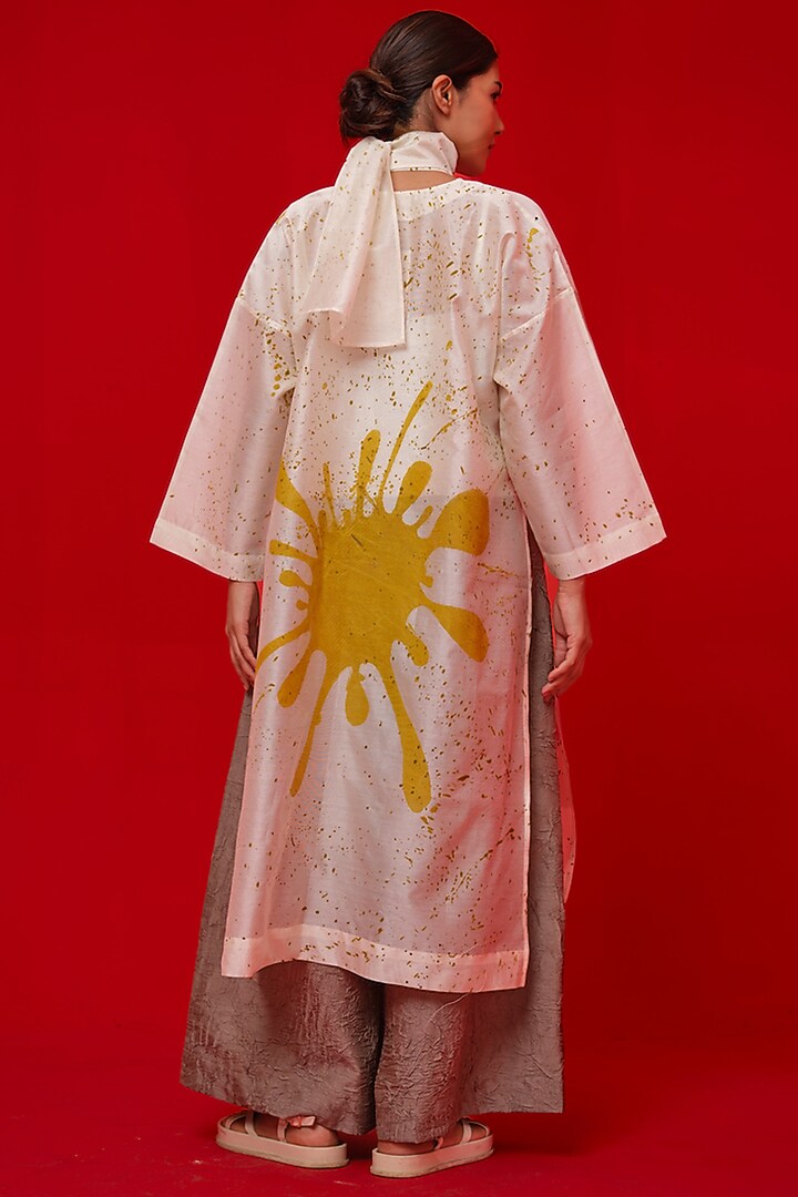Ivory & Black Silk Chanderi Hand-Block Printed Tunic by STOIQUE at Pernia's Pop Up Shop