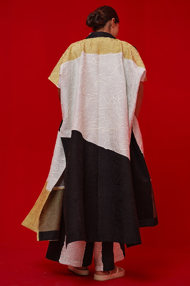 Black & Ivory Crushed Silk Color-Blocked Tunic by STOIQUE at Pernia's Pop Up Shop
