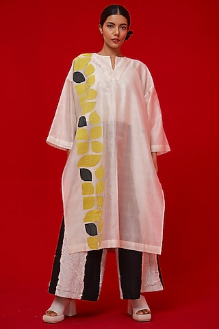 Ivory & Yellow Silk Chanderi Applique Motif Tunic by STOIQUE