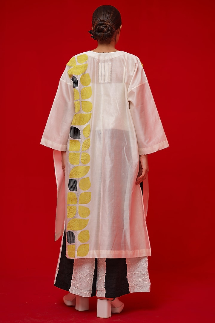Ivory & Yellow Silk Chanderi Applique Motif Tunic by STOIQUE at Pernia's Pop Up Shop