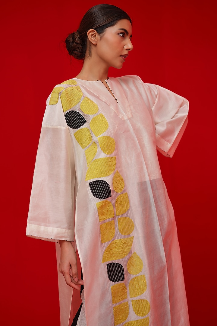 Ivory & Yellow Silk Chanderi Applique Motif Tunic by STOIQUE at Pernia's Pop Up Shop
