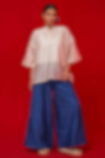 Ivory & Mustard Silk Chanderi Hand Block Printed Top by STOIQUE at Pernia's Pop Up Shop