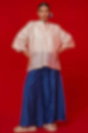 Water Blue Hand Crushed Silk Relaxed-Fit Pants by STOIQUE at Pernia's Pop Up Shop