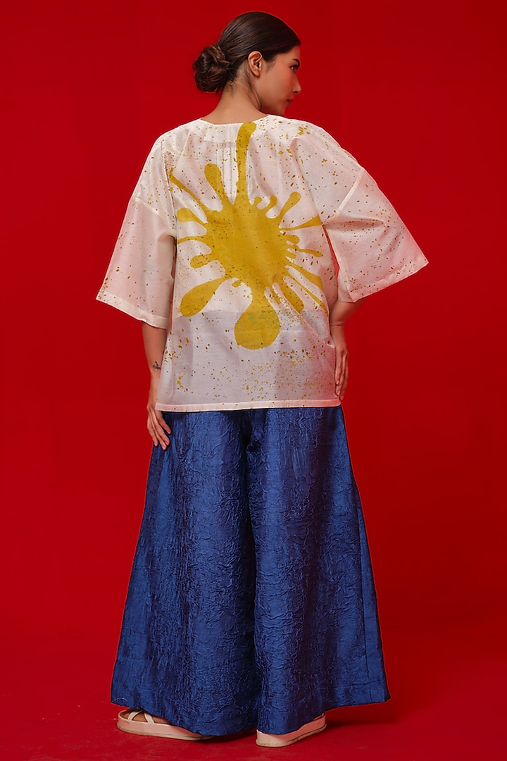Water Blue Hand Crushed Silk Relaxed-Fit Pants by STOIQUE at Pernia's Pop Up Shop