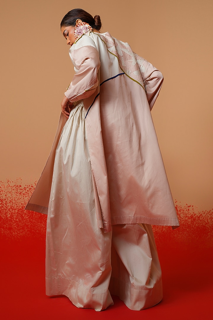 Grey & Pink Italian Cotton Embroidered Pants by STOIQUE at Pernia's Pop Up Shop