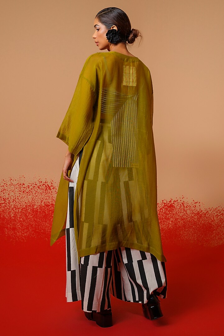 Silver & Black Mysore Silk Handblock Printed Pants by STOIQUE at Pernia's Pop Up Shop