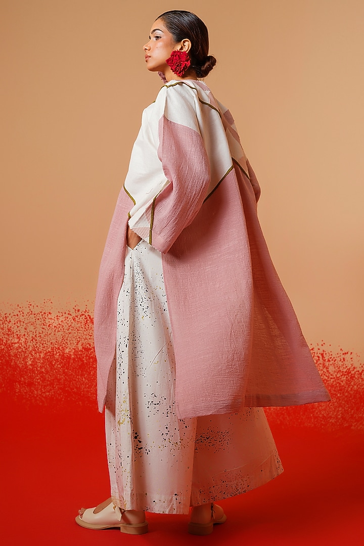 Ivory-Gold Handwoven Cotton Trousers by STOIQUE at Pernia's Pop Up Shop