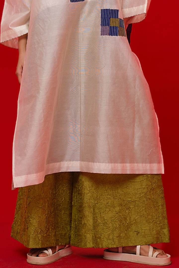 Leaf Green Hand Crushed Silk Relaxed-Fit Pants by STOIQUE at Pernia's Pop Up Shop