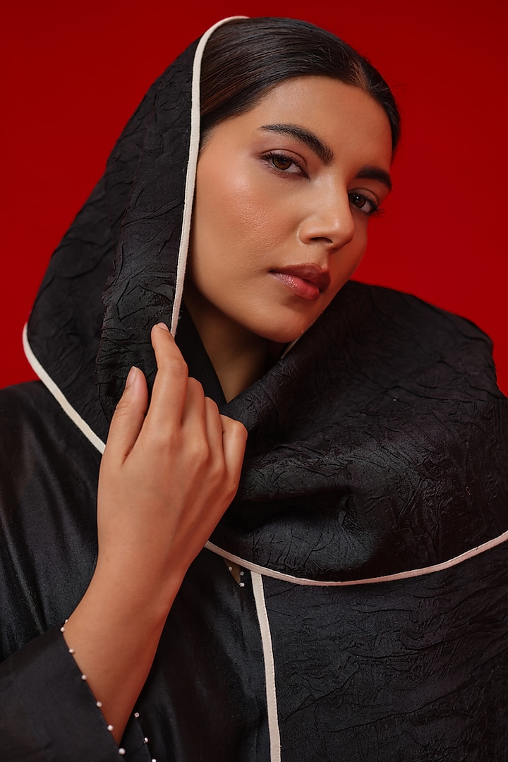 Black Crushed Silk Scarf by STOIQUE at Pernia's Pop Up Shop