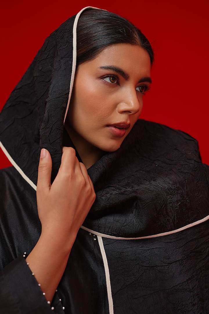 Black Crushed Silk Scarf by STOIQUE at Pernia's Pop Up Shop