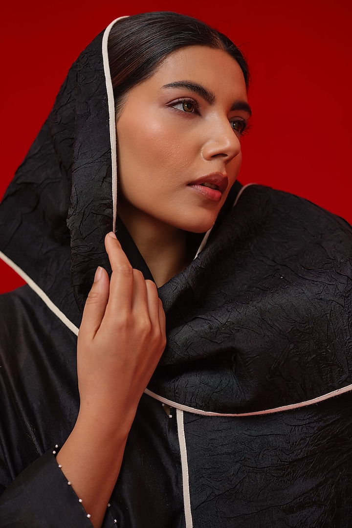 Black Crushed Silk Scarf by STOIQUE at Pernia's Pop Up Shop