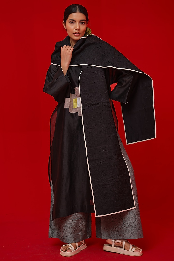 Black Crushed Silk Scarf by STOIQUE at Pernia's Pop Up Shop