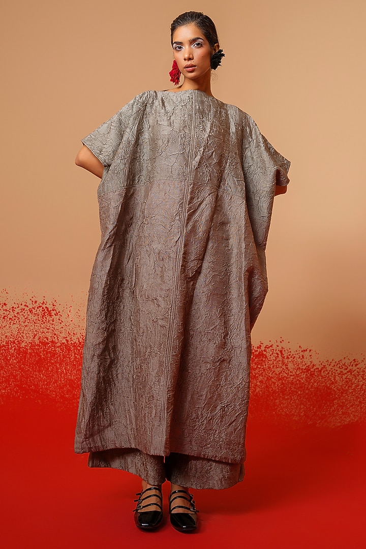 Grey Mysore Silk Trousers by STOIQUE at Pernia's Pop Up Shop