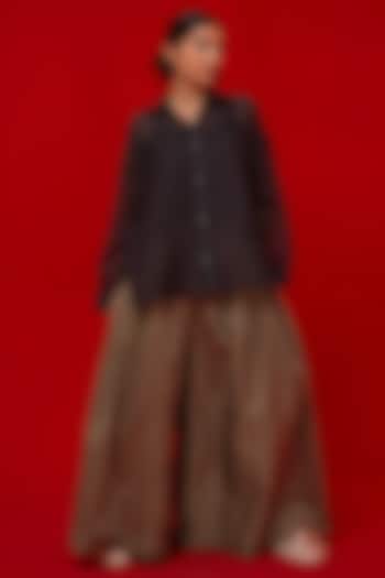 Black Handwoven Cotton Oversized Shirt by STOIQUE at Pernia's Pop Up Shop