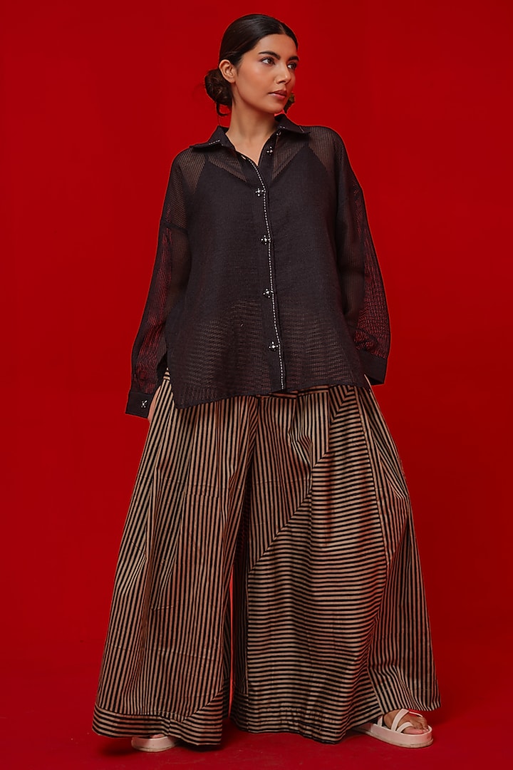 Black Handwoven Cotton Oversized Shirt by STOIQUE at Pernia's Pop Up Shop