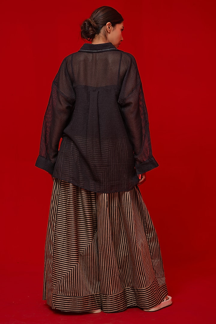 Black Handwoven Cotton Oversized Shirt by STOIQUE at Pernia's Pop Up Shop