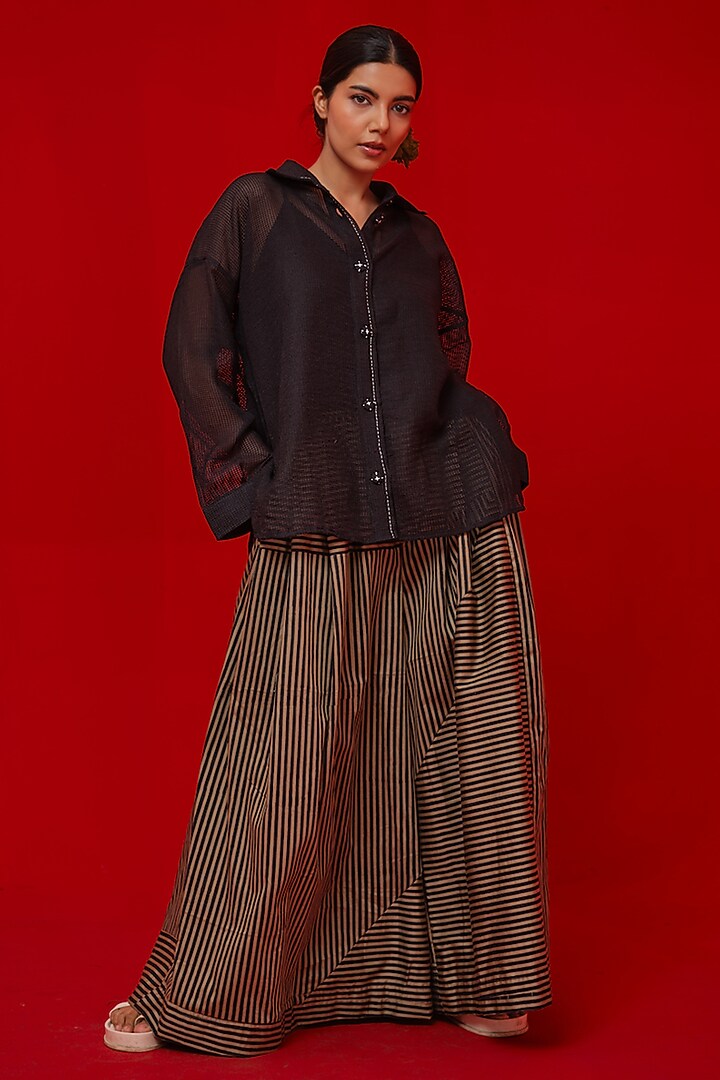 Black Handwoven Cotton Oversized Shirt by STOIQUE at Pernia's Pop Up Shop