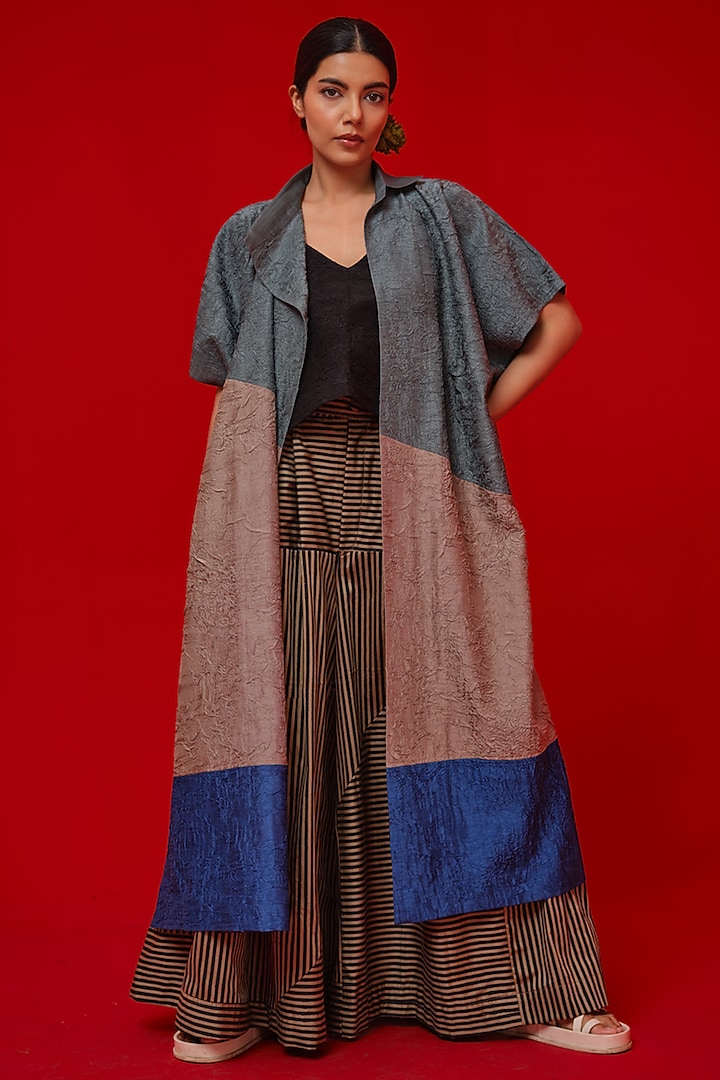 Multi-Colored Crushed Silk Block Printed Overlay by STOIQUE at Pernia's Pop Up Shop