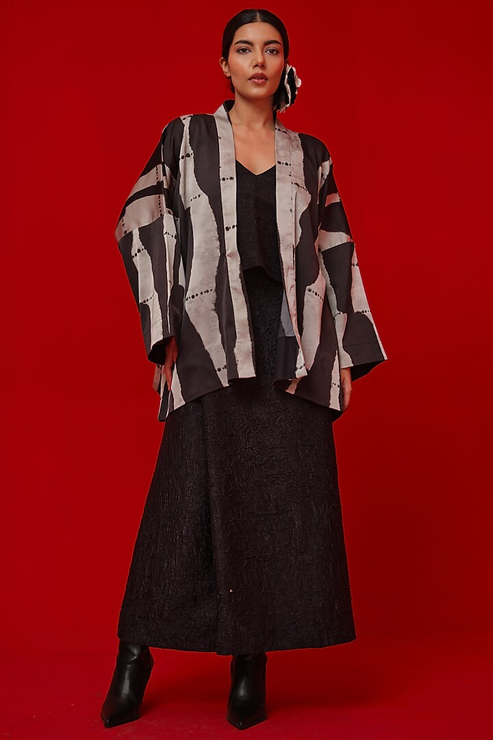 Black Crushed Silk Skirt by STOIQUE at Pernia's Pop Up Shop
