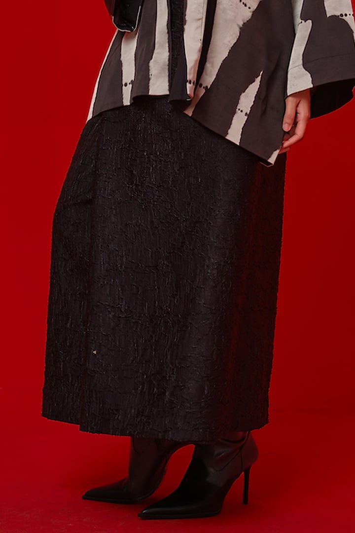Black Crushed Silk Skirt by STOIQUE at Pernia's Pop Up Shop