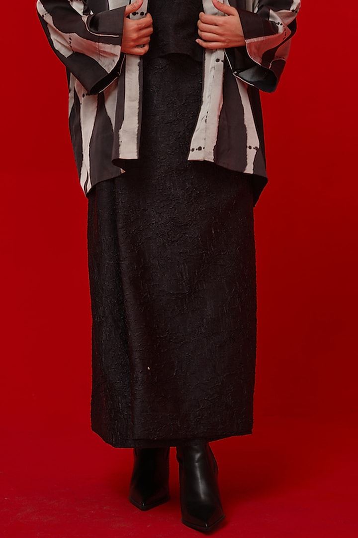 Black Crushed Silk Skirt by STOIQUE at Pernia's Pop Up Shop
