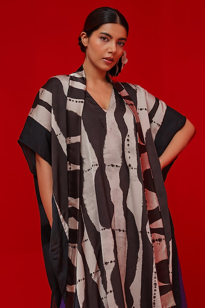 Black & Grey Satin Digital Printed Tunic by STOIQUE at Pernia's Pop Up Shop