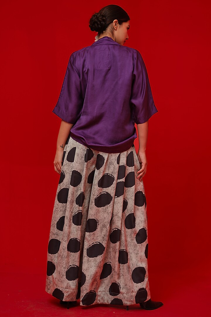 Black & Grey Satin Digital Printed Flared Pants by STOIQUE at Pernia's Pop Up Shop