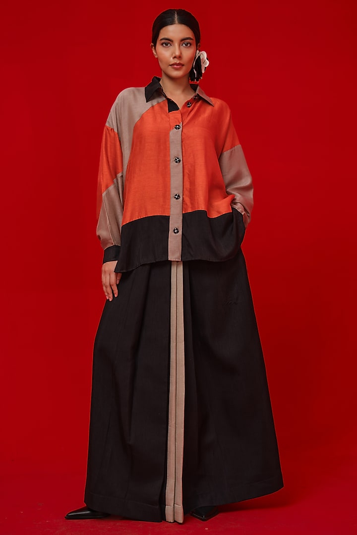 Black Silk Pleated Skirt by STOIQUE at Pernia's Pop Up Shop