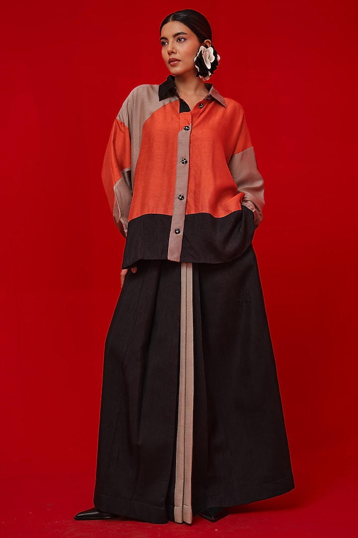 Black Silk Pleated Skirt by STOIQUE at Pernia's Pop Up Shop
