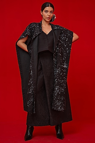 Black Crushed Silk Hand Painted Overlay by STOIQUE