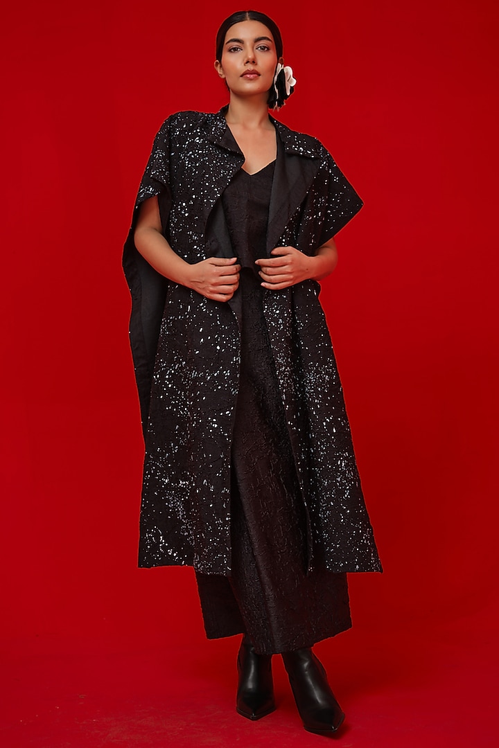 Black Crushed Silk Hand Painted Overlay by STOIQUE at Pernia's Pop Up Shop