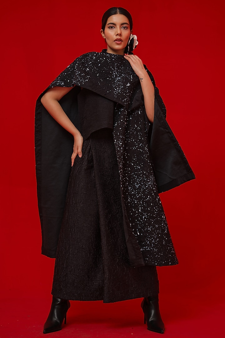 Black Crushed Silk Hand Painted Overlay by STOIQUE at Pernia's Pop Up Shop