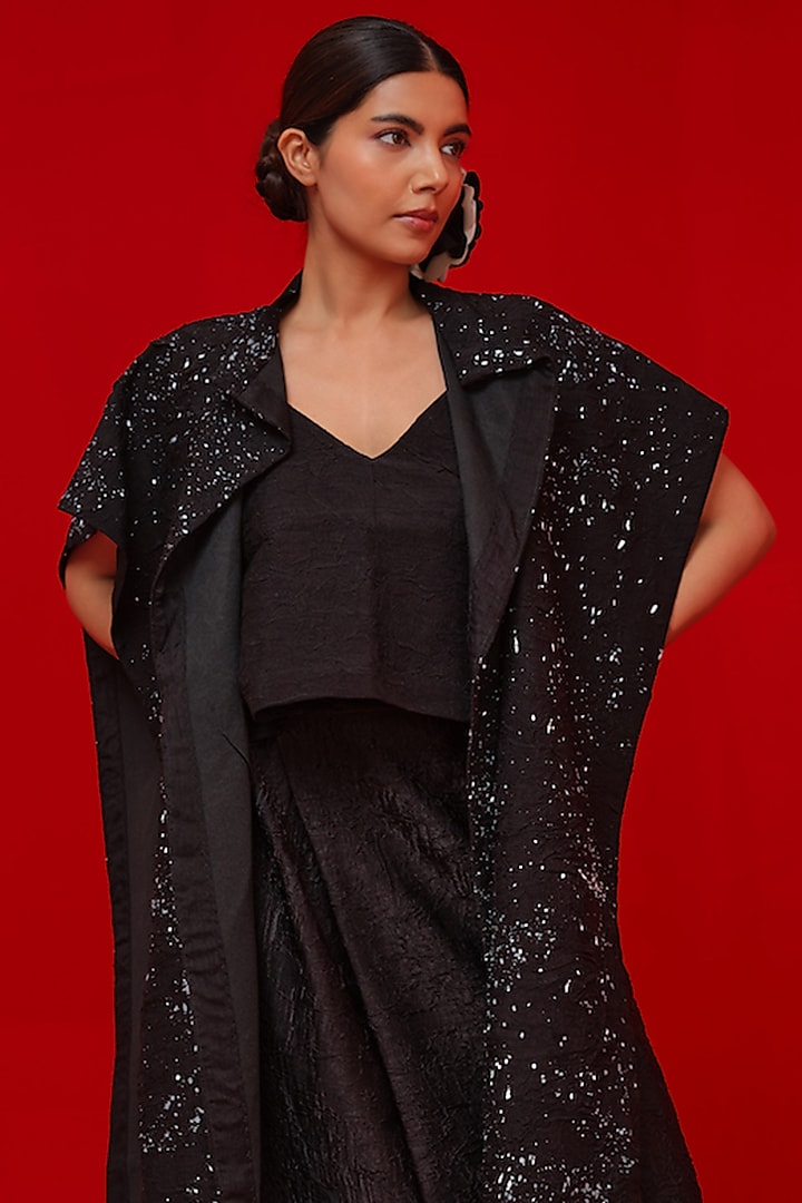 Black Crushed Silk Hand Painted Overlay by STOIQUE at Pernia's Pop Up Shop