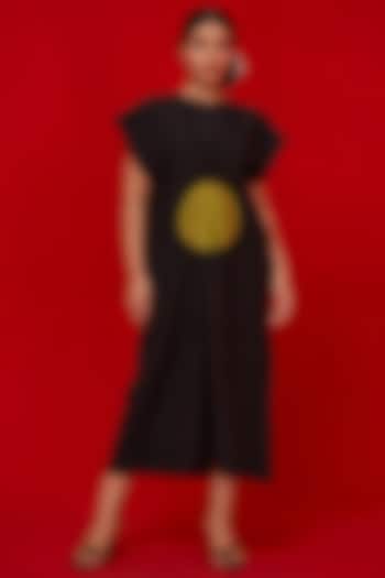Black & Leaf Green Crushed Silk Summer Dress by STOIQUE at Pernia's Pop Up Shop