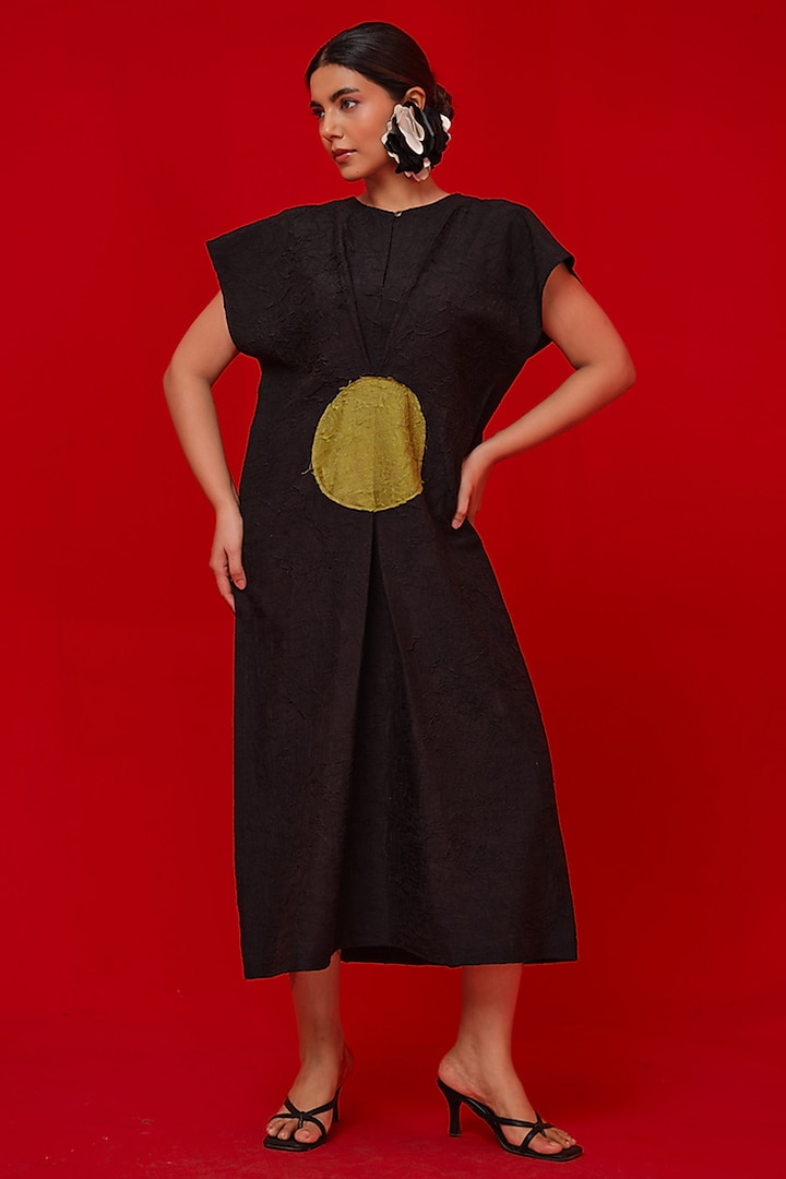 Black & Leaf Green Crushed Silk Summer Dress by STOIQUE at Pernia's Pop Up Shop