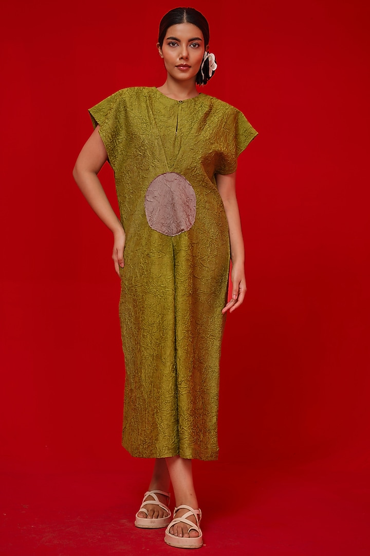 Leaf Green Crushed Silk Summer Dress by STOIQUE at Pernia's Pop Up Shop