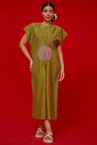 Leaf Green Crushed Silk Dress by STOIQUE