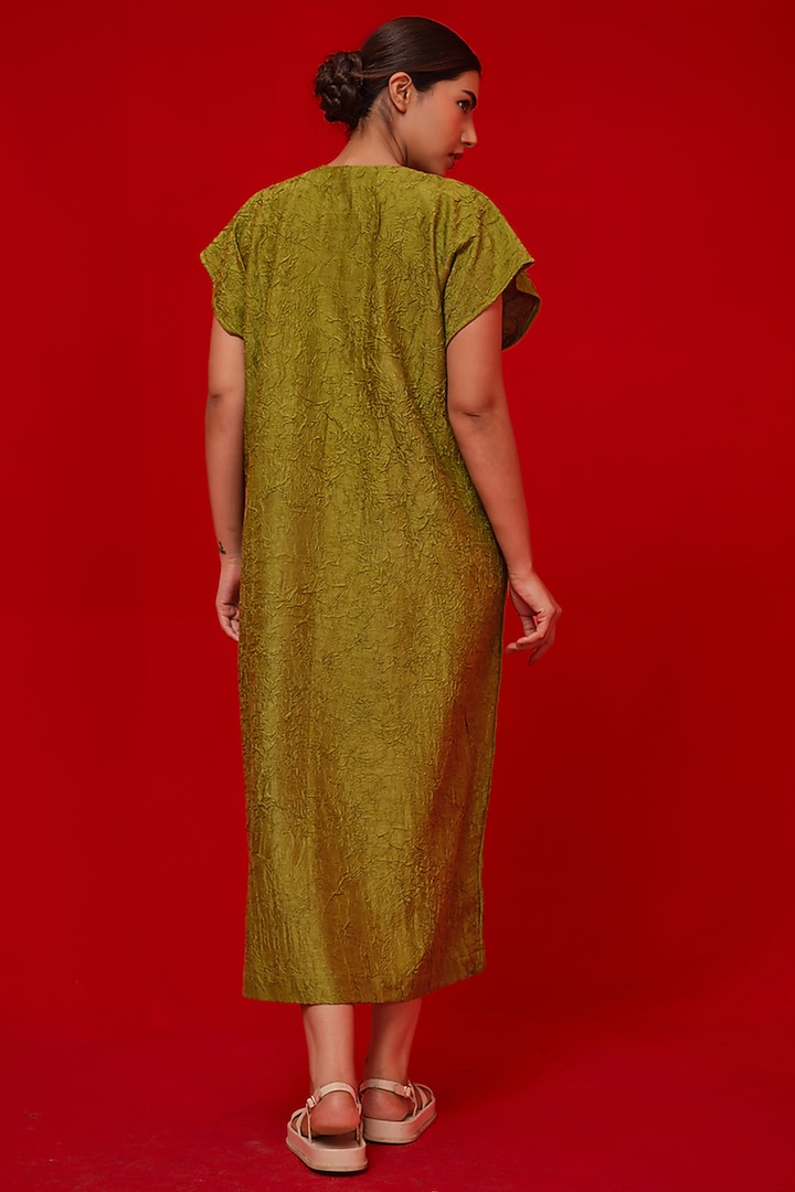 Leaf Green Crushed Silk Summer Dress by STOIQUE at Pernia's Pop Up Shop