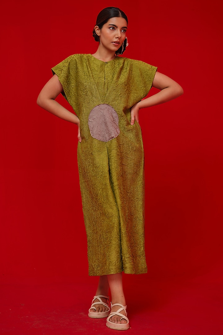Leaf Green Crushed Silk Summer Dress by STOIQUE at Pernia's Pop Up Shop